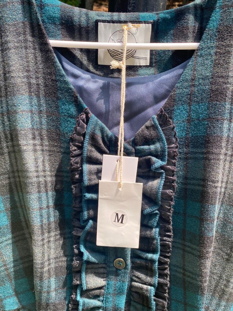 Nwt Linennaive Victoria 35 Teal Green Tartan Lace Wool Dress - Medium — image 7 of 8